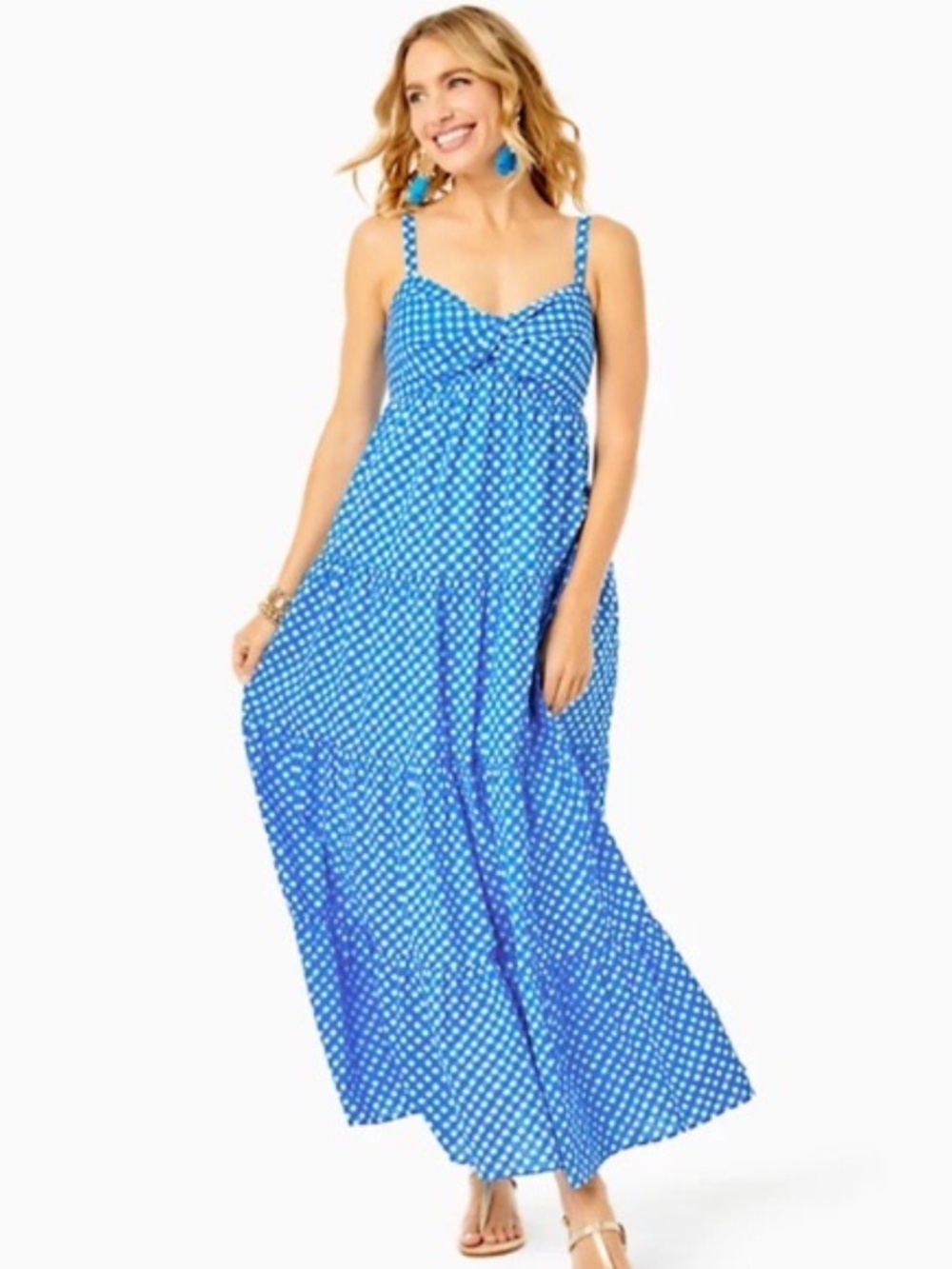 Lilly Pulitzer Shylee Cotton Dress Boca Blue Double Checking Blue Aqua White 12